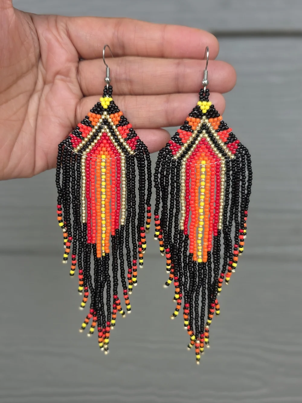 Gaia Boho Fringe Beaded Earrings Handmade Southwestern - Picture 1 of 2